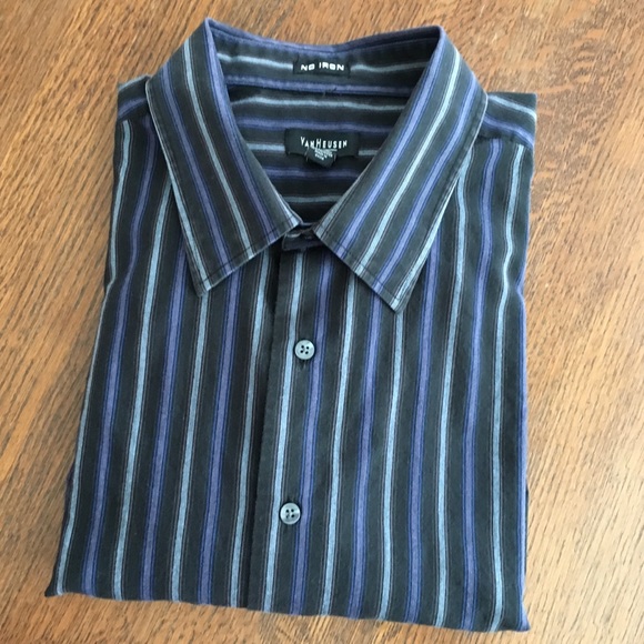 Van Heusen Other - 💙 Van Heusen | NO Iron Striped Black & Purple Dress Shirt